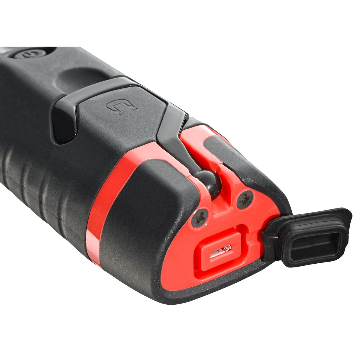 Lampe torche Facom, outil portatif, noire et rouge, port de charge visible