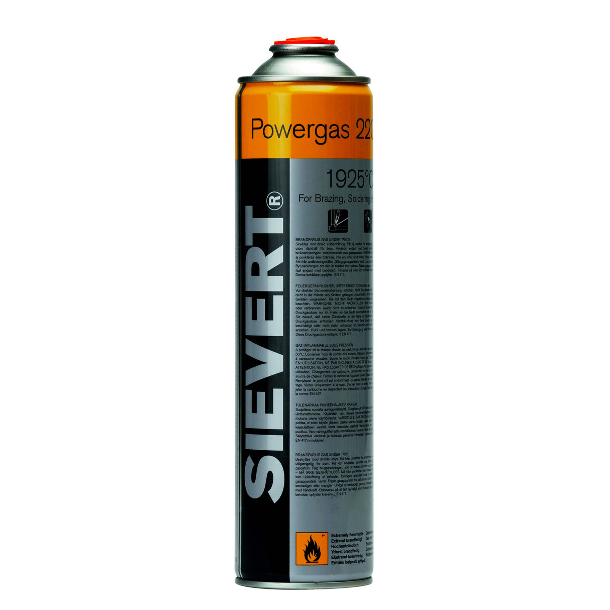 Bombe de gaz Sievert, cartouche de gaz, couleur argent et orange.