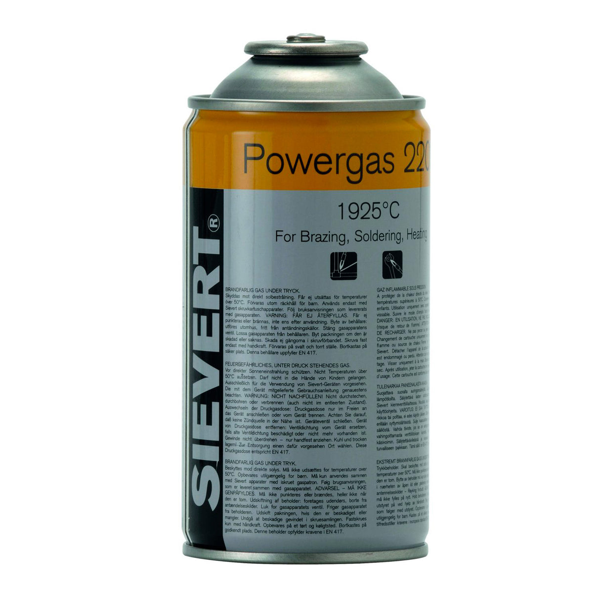 Cartouche de gaz Sievert, type Powergas, couleur orange et argent, pour soudage et brasage