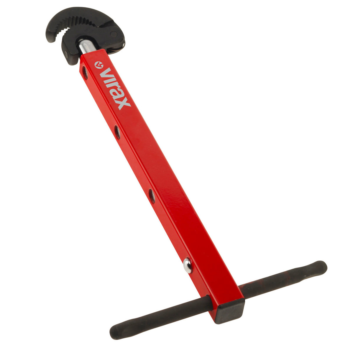 Clé serre-tube Virax rouge, outil de plomberie, manche rectangulaire, griffe noire