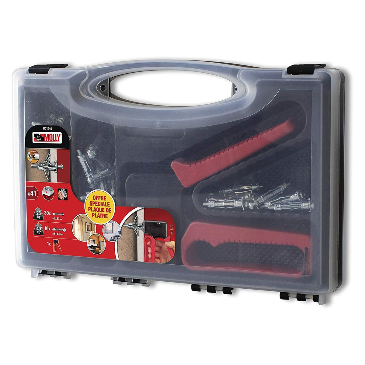 Molly Kit de 40 Chevilles Métal + pince : 30 chevilles Ø 4 x 33 mm + 10 chevilles Ø 5 x 36 mm + Outil de pose - Mister PRO