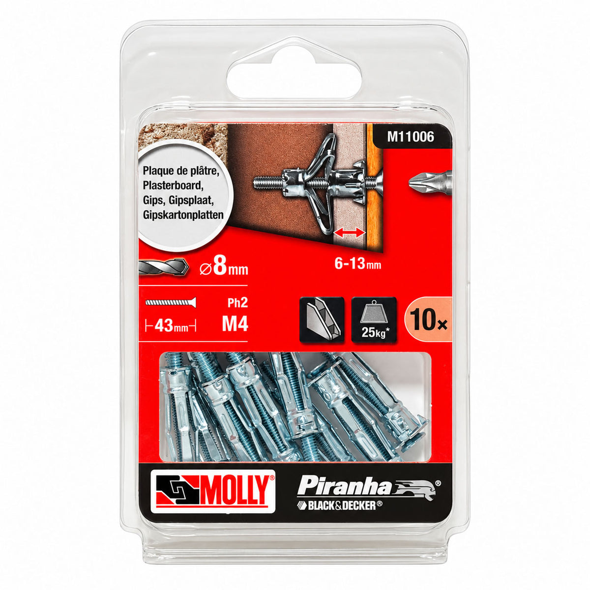Molly 10 Chevilles métalliques à expansion Ø 4 x 33 mm avec vis M4 à tête fraisée - Mister PRO