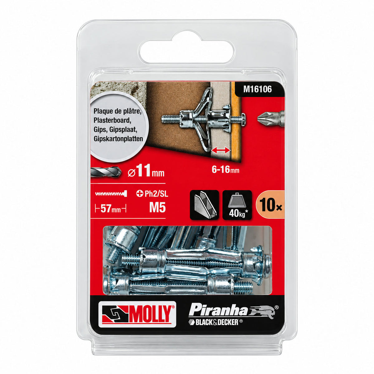 Molly 10 Chevilles métalliques à expansion Ø 5 x 50 mm avec vis M5 - Mister PRO
