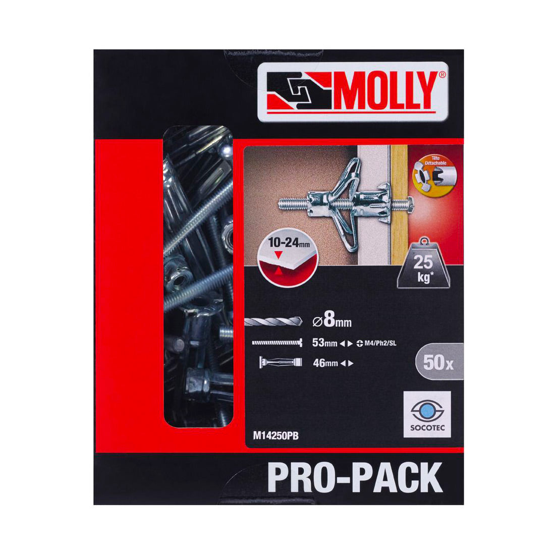 Molly PRO-PACK 50 chevilles métalliques Ø 4 x 46 mm avec vis M4 - Mister PRO