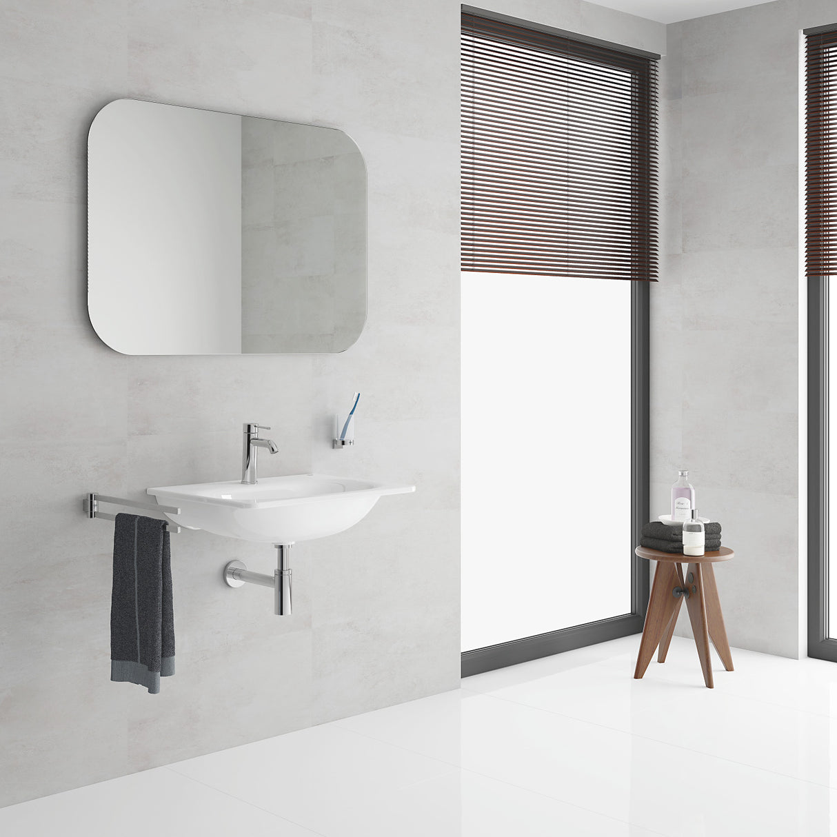 Lave-mains blanc de marque Roca, vasque murale contemporaine pour salle de bain.