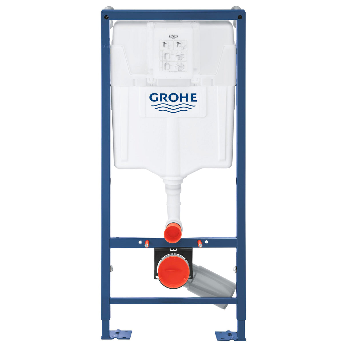 Bâti-support WC Grohe, blanc et bleu, pour installation sanitaire.