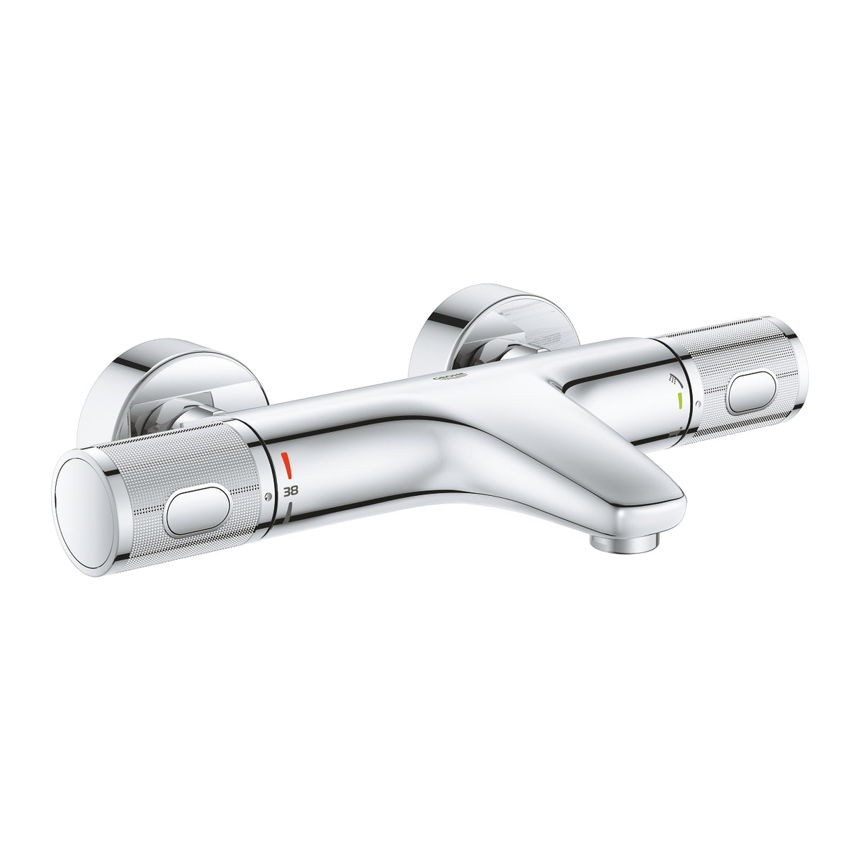 Mitigeur thermostatique de bain Grohe, chromé, design moderne mural, deux poignées