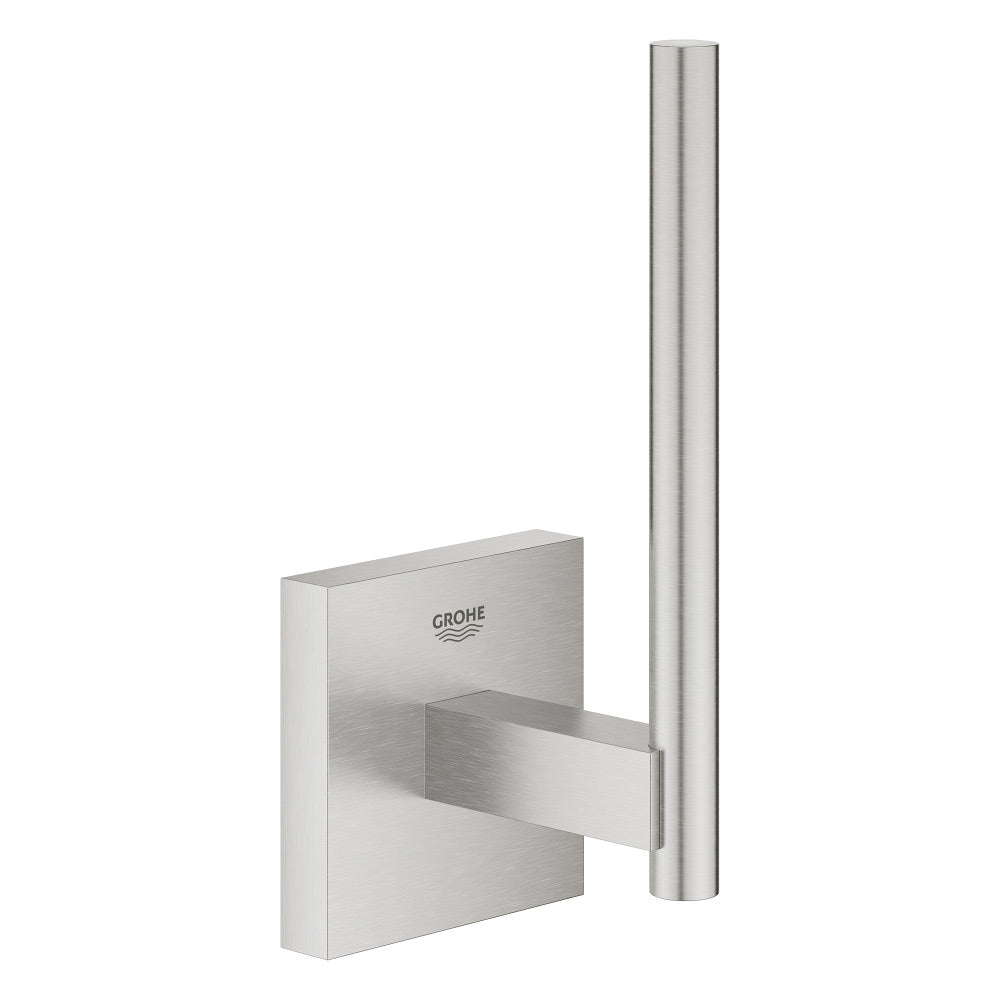 Porte-rouleau papier toilette Grohe mural en inox brossé, couleur argentée.