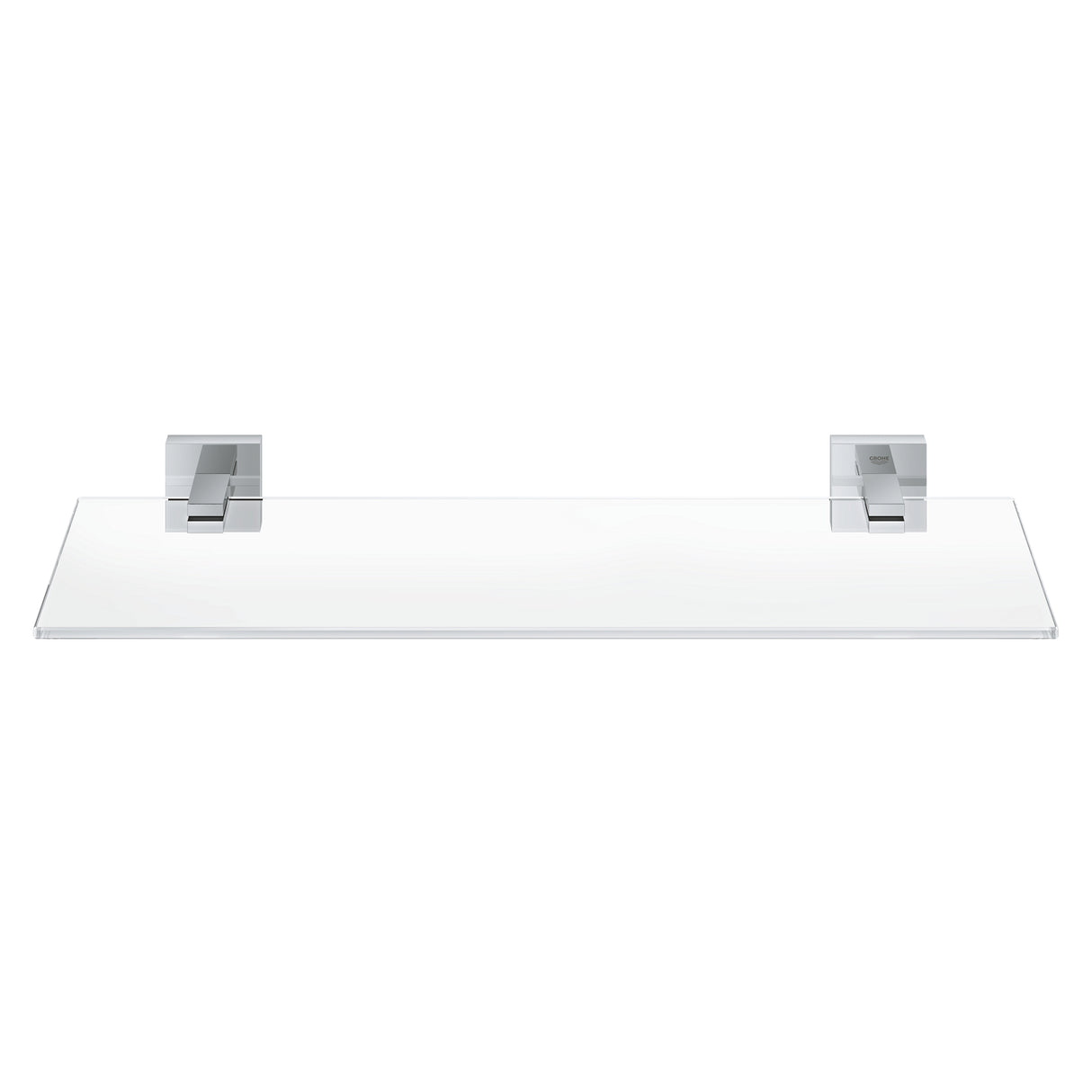 Étagère murale Grohe, accessoire salle de bain en verre transparent et supports chromés.