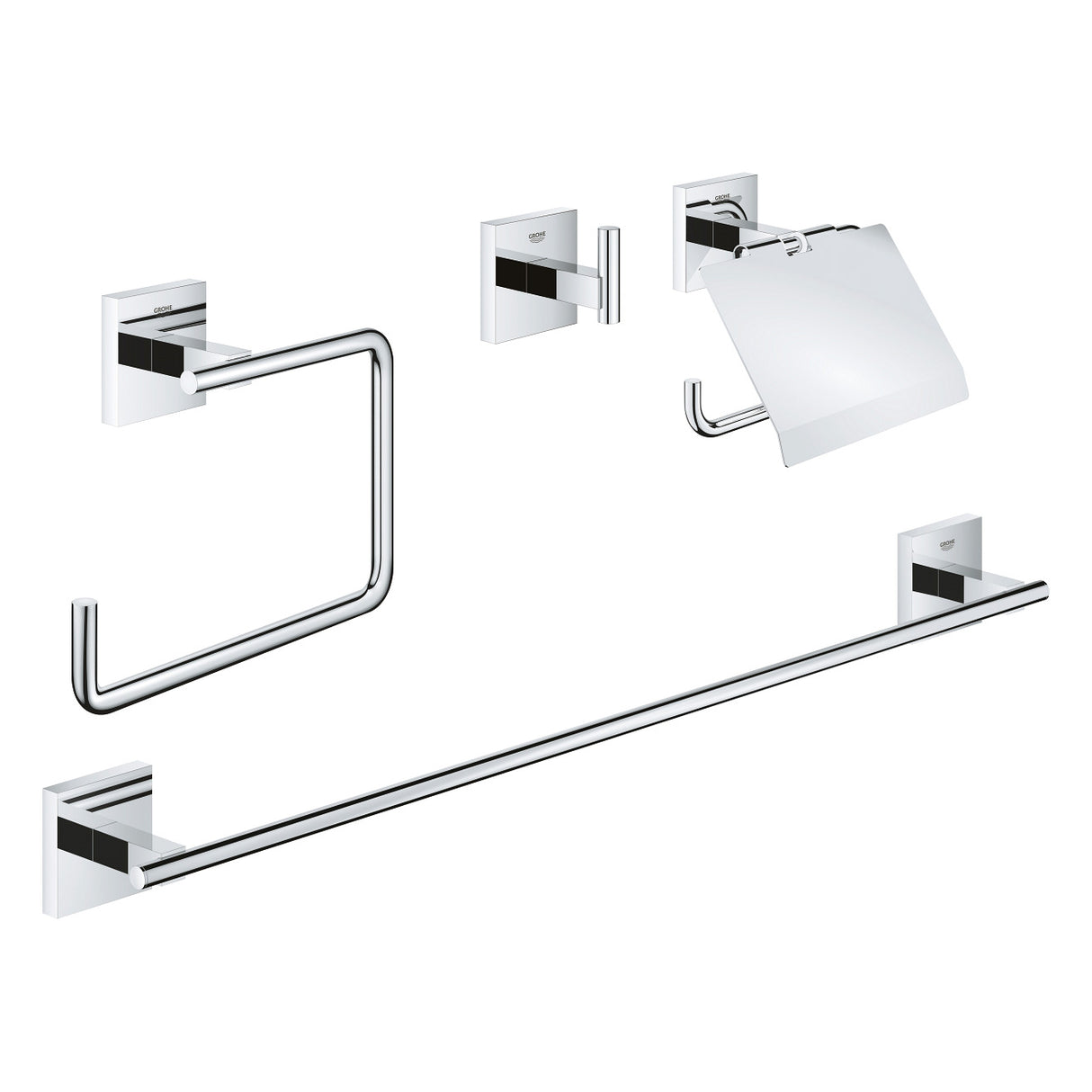 Set accessoires salle de bain Grohe, chrome, porte-serviettes, porte-papier toilette, porte-rouleau.