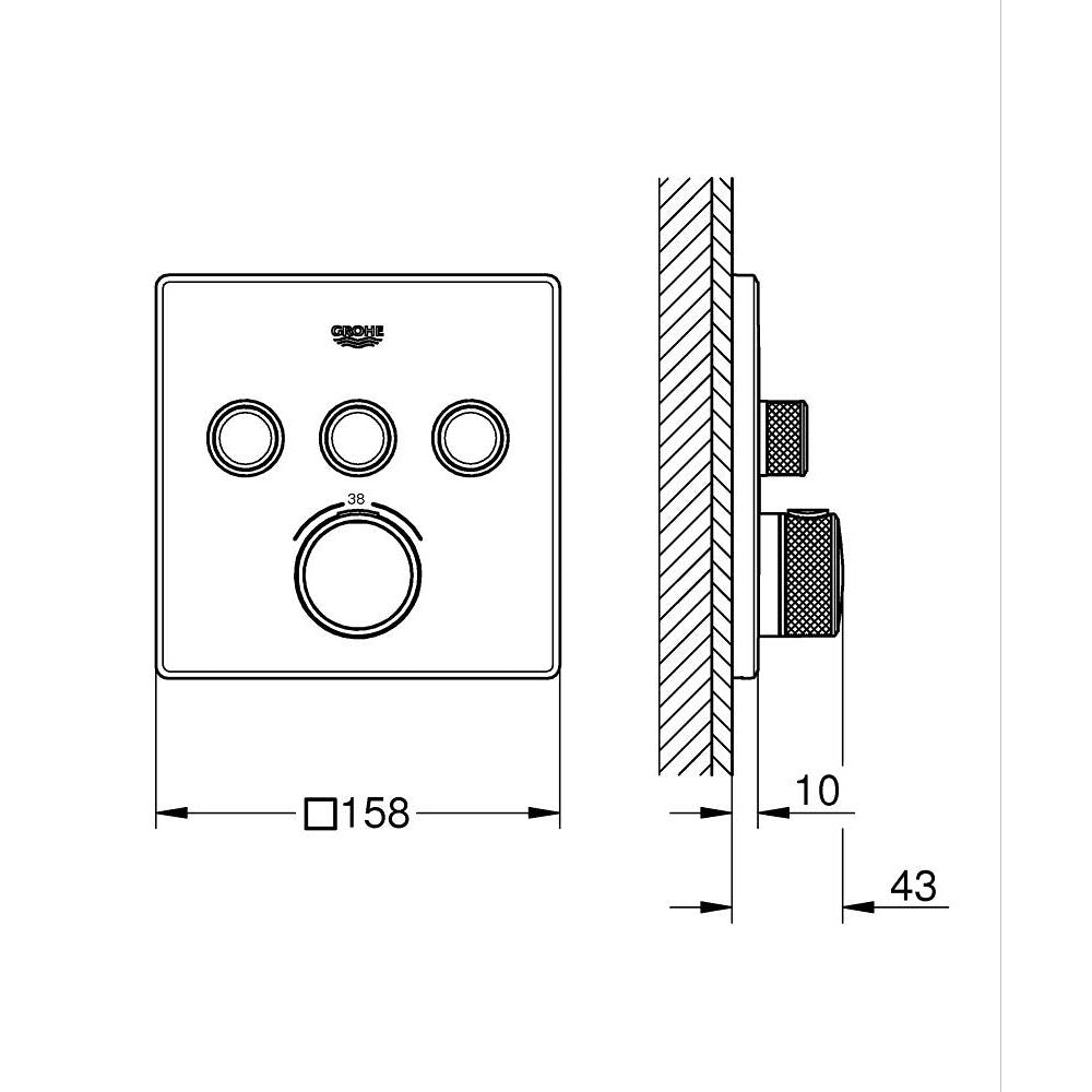 GROHE Façade de mitigeur thermostatique encastré Grohtherm SmartControl 3 sorties