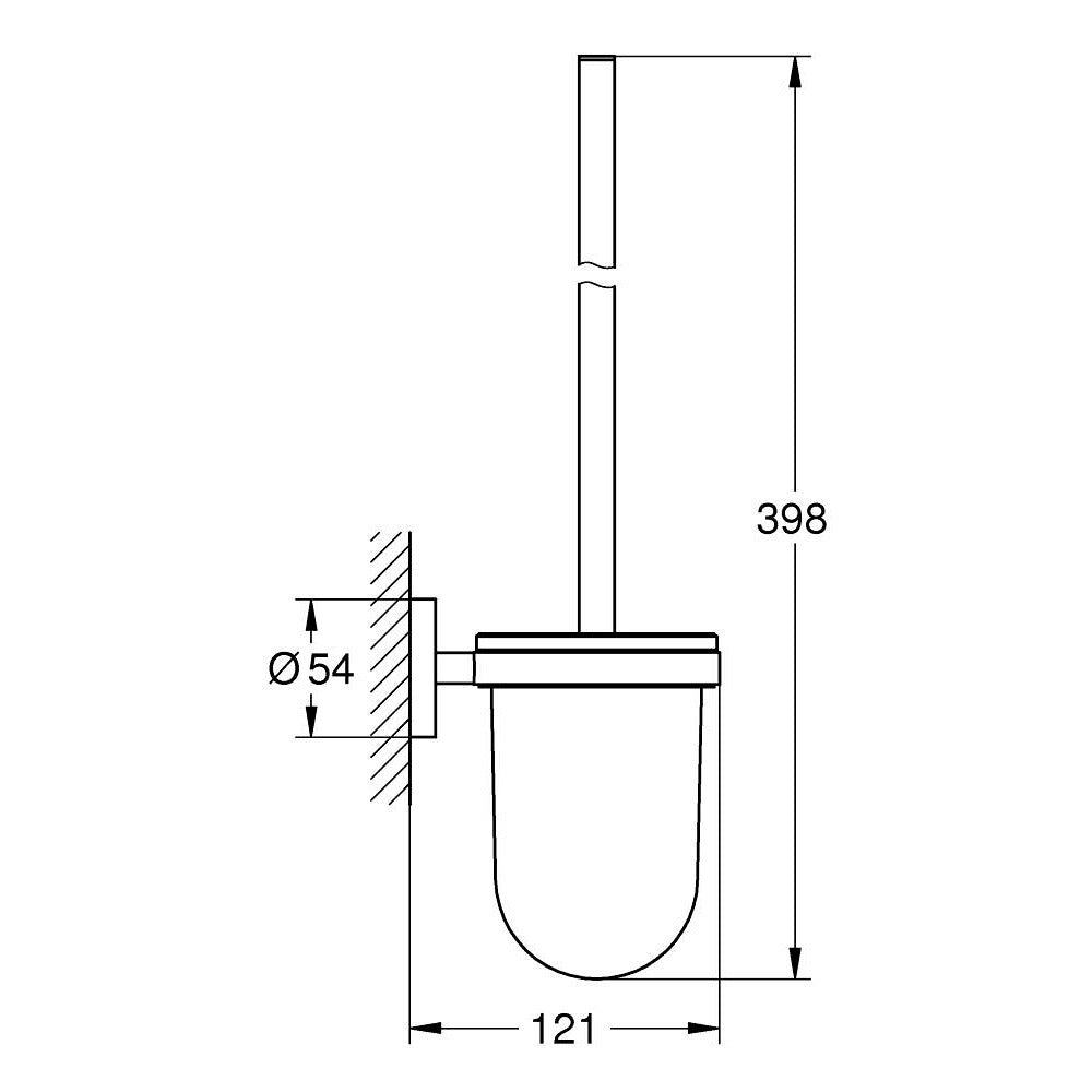Porte-brosse WC Grohe mural, accessoire sanitaire, couleur chromée, dimensions indiquées.