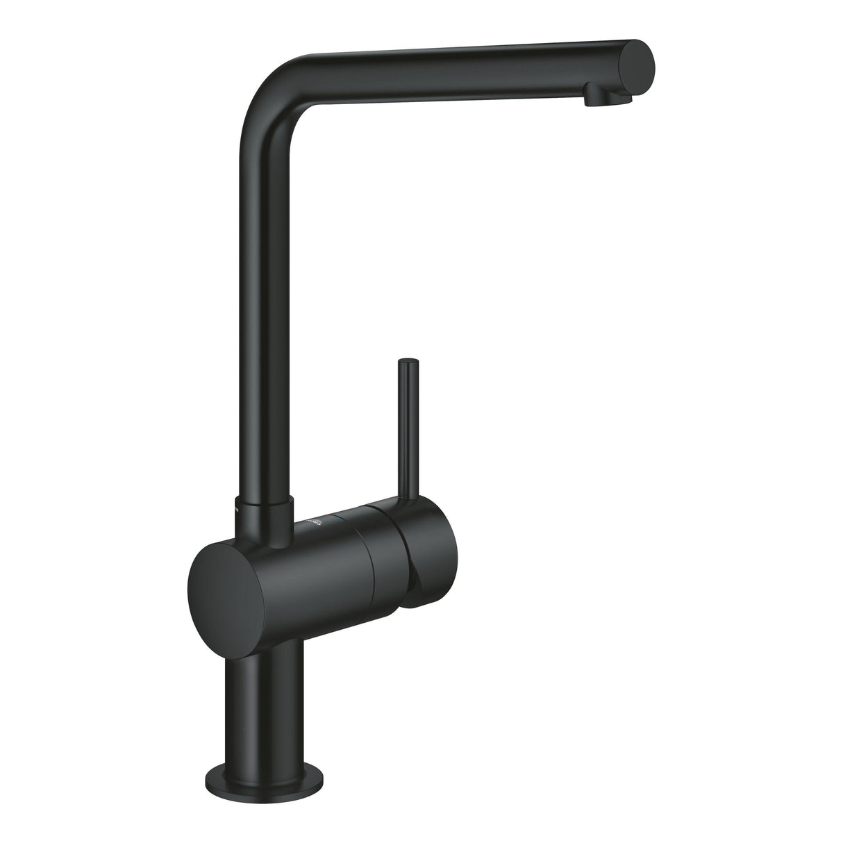 Mitigeur de cuisine Grohe noir mat, robinet moderne à bec haut.