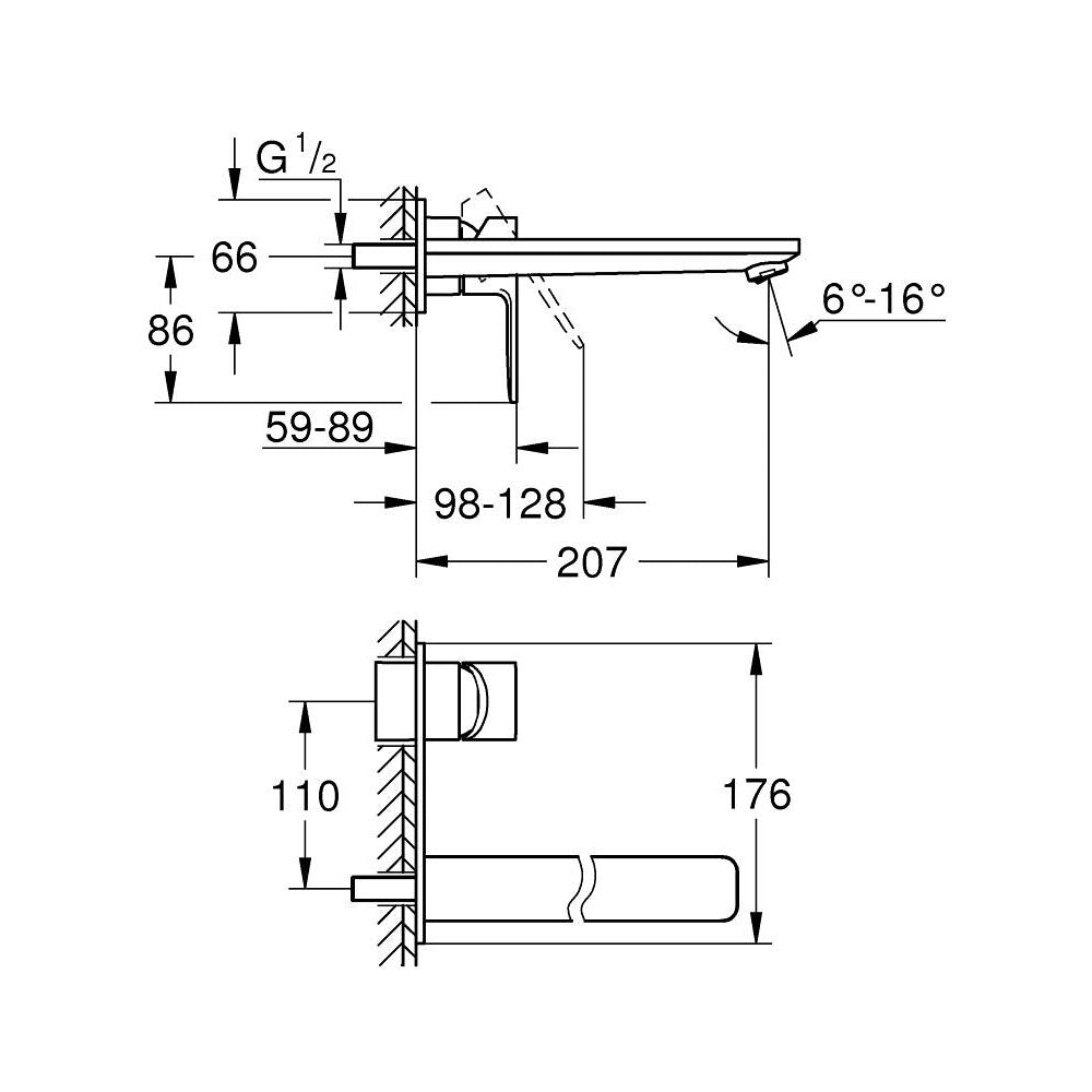 GROHE Mitigeur de lavabo mural 2 trous Lineare L Hard Graphite brossé