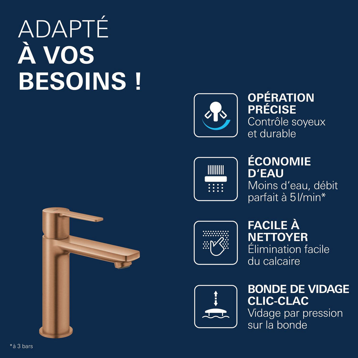 GROHE Mitigeur de lavabo monocommande Lineare Taille S sans tirette