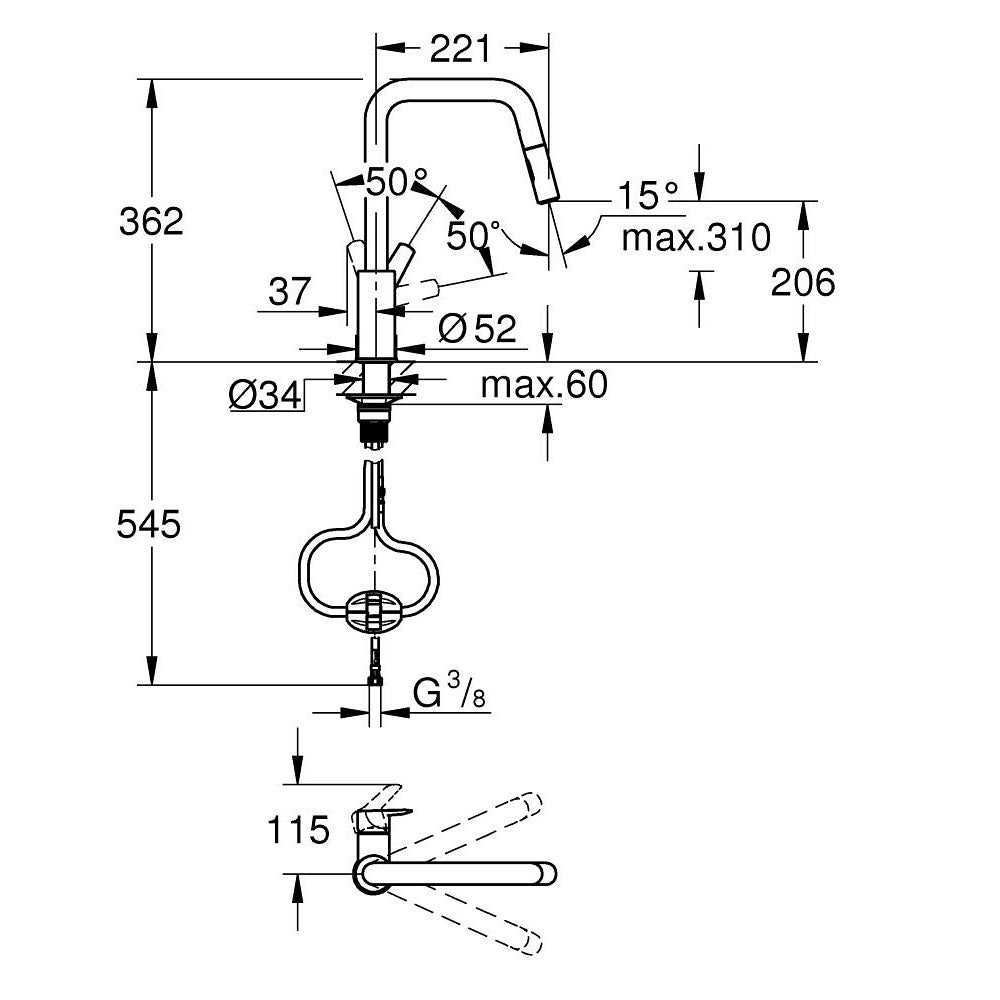 GROHE Mitigeur de cuisine monocommande avec douchette Start Cool Sunrise brossé