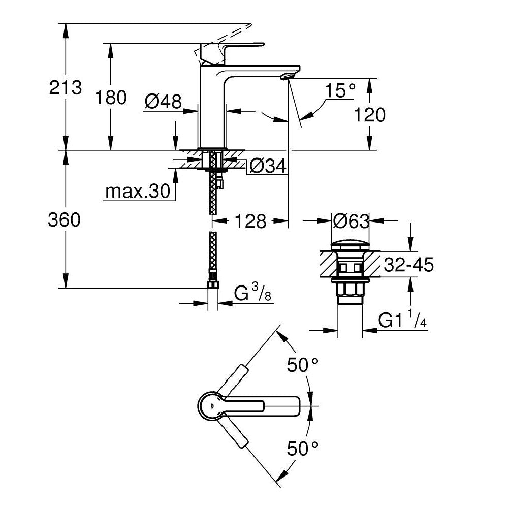 GROHE Mitigeur de lavabo monocommande Lineare Taille S sans tirette