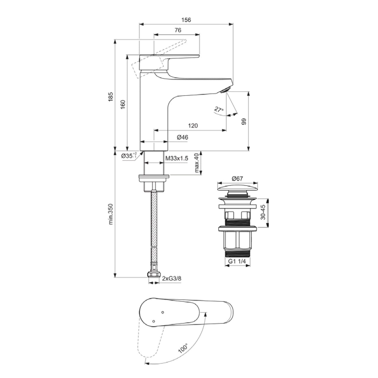 Mitigeur de lavabo avec bonde Click-Clack ALU+