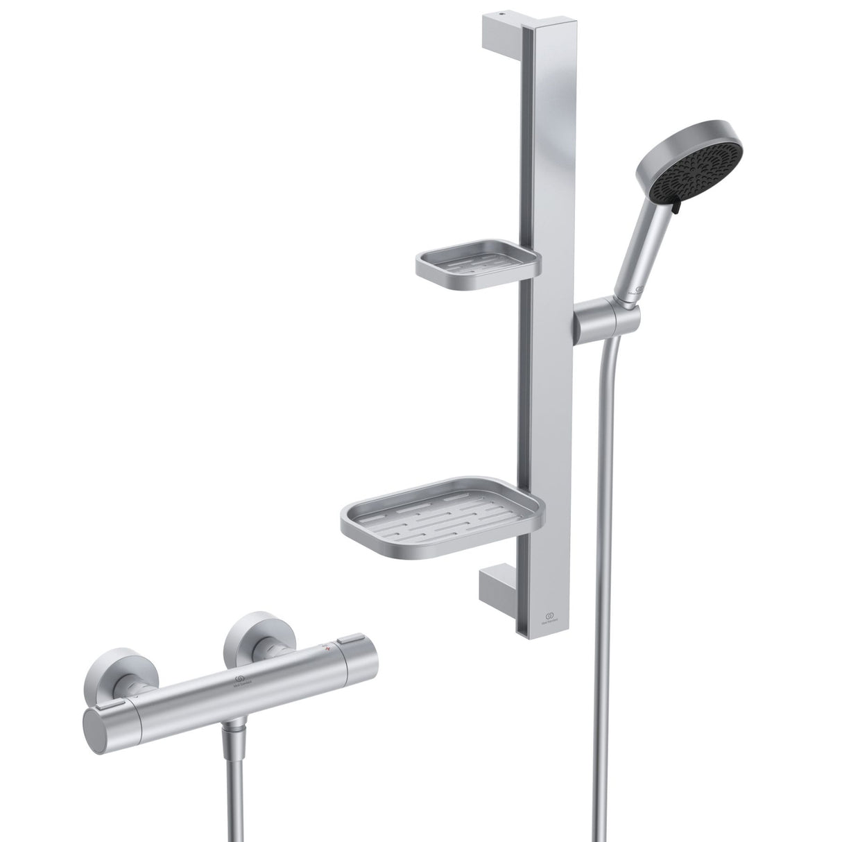 Set de douche avec mitigeur thermostatique, barre 60cm et douchette Ø10cm 2 jets CERATHERM ALU+