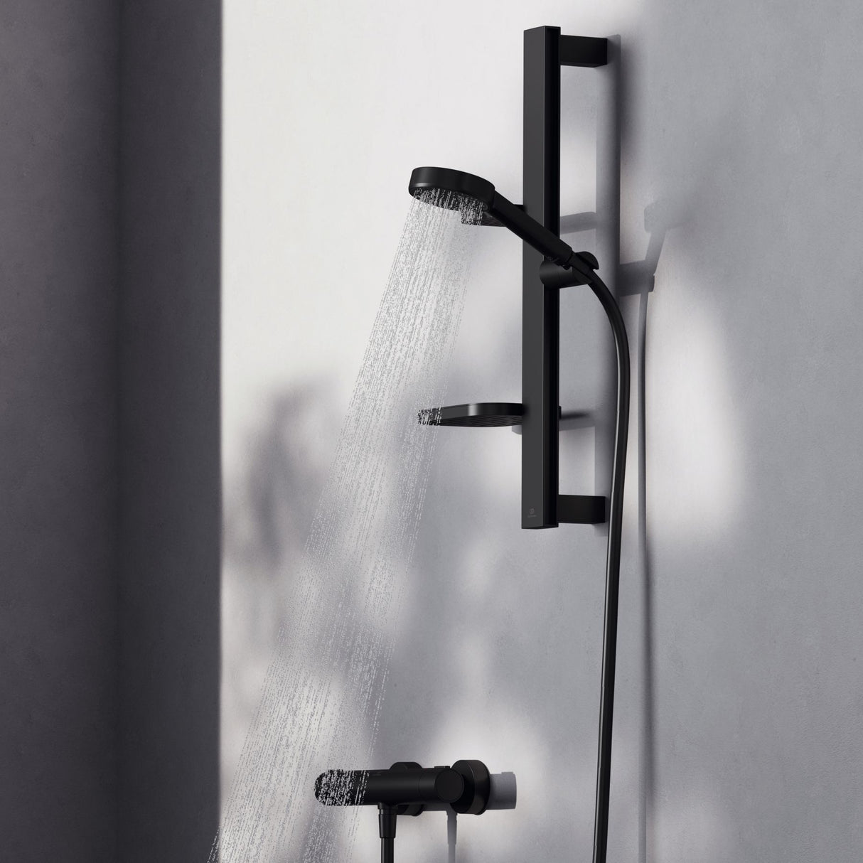 Set de douche avec mitigeur thermostatique, barre 60cm et douchette Ø10cm 2 jets CERATHERM ALU+