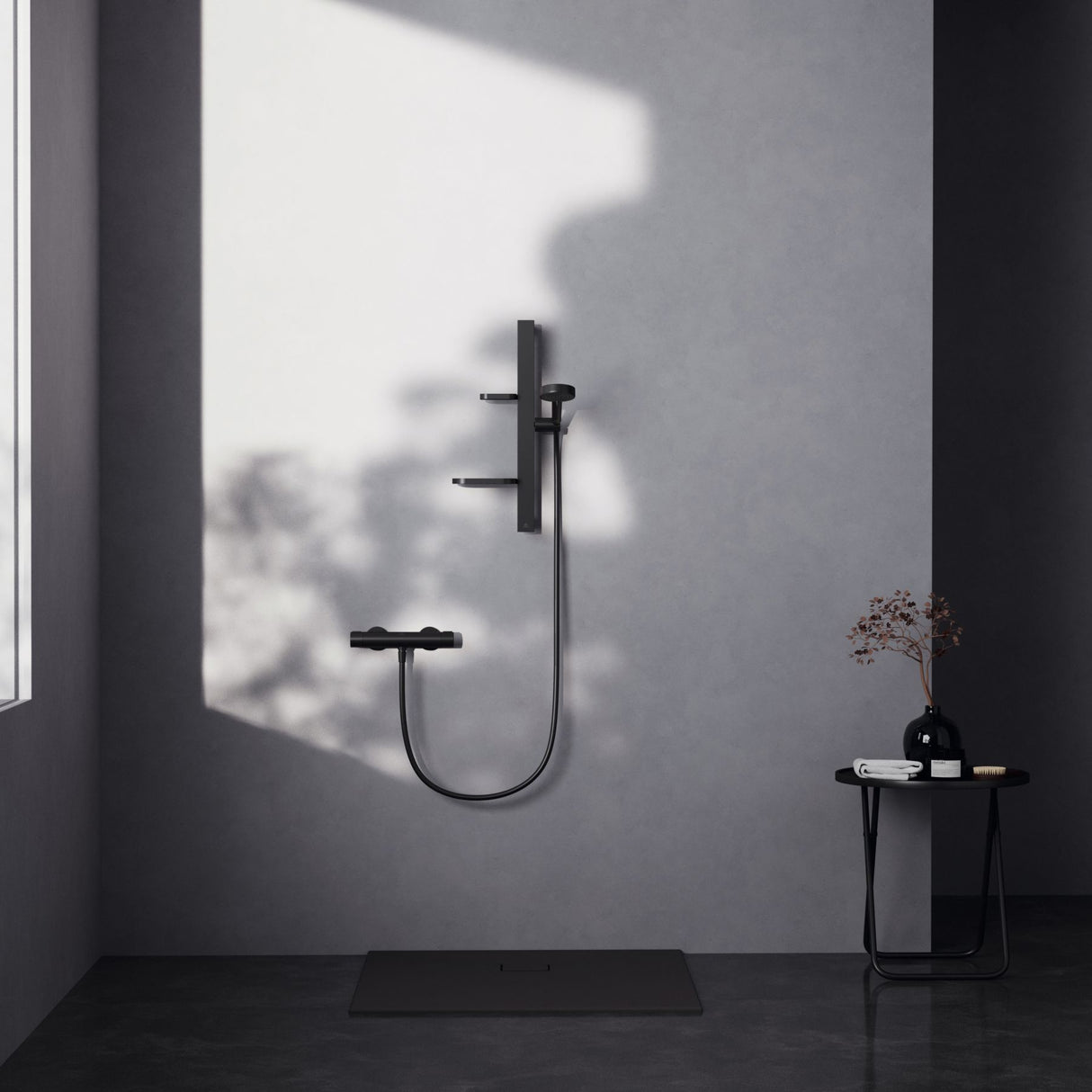 Set de douche avec mitigeur thermostatique, barre 60cm et douchette Ø10cm 2 jets CERATHERM ALU+