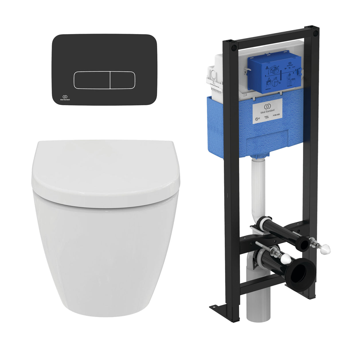 Idéal Standard - Pack WC suspendu i.life O recouvrant + bâti support autoportant et plaque de commande