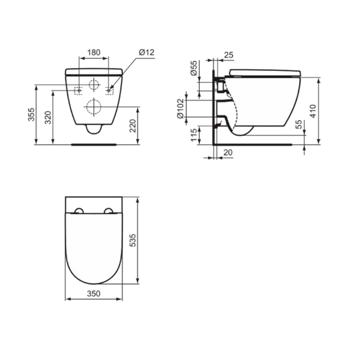 Idéal Standard - Pack WC suspendu i.life O recouvrant + bâti support autoportant et plaque de commande