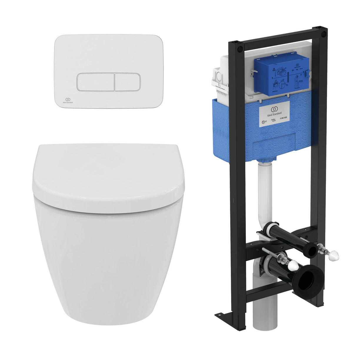 Idéal Standard - Pack WC suspendu i.life O recouvrant + bâti support autoportant et plaque de commande