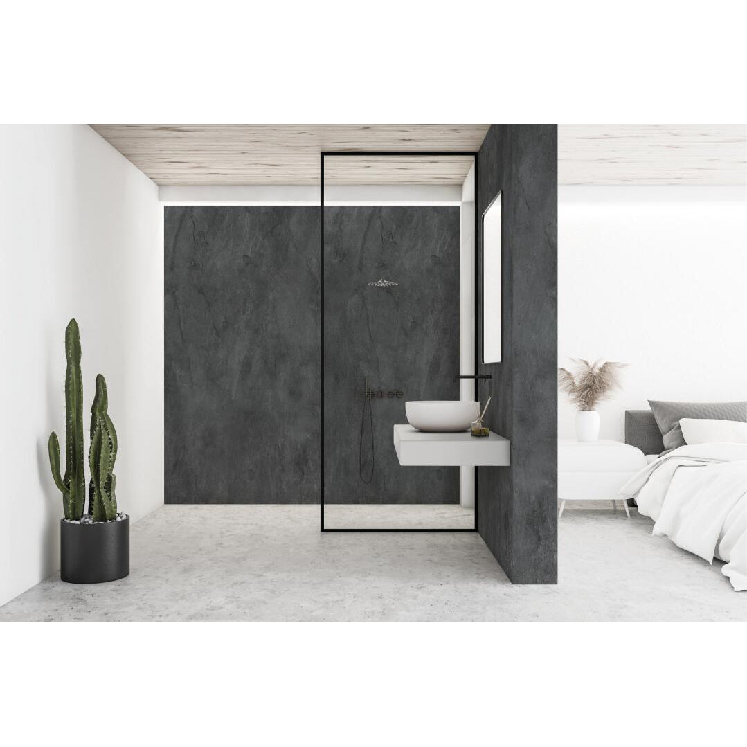 Panneau mural douche autoportant NICHEPANEL - Décor Béton Noir - Finition Mat