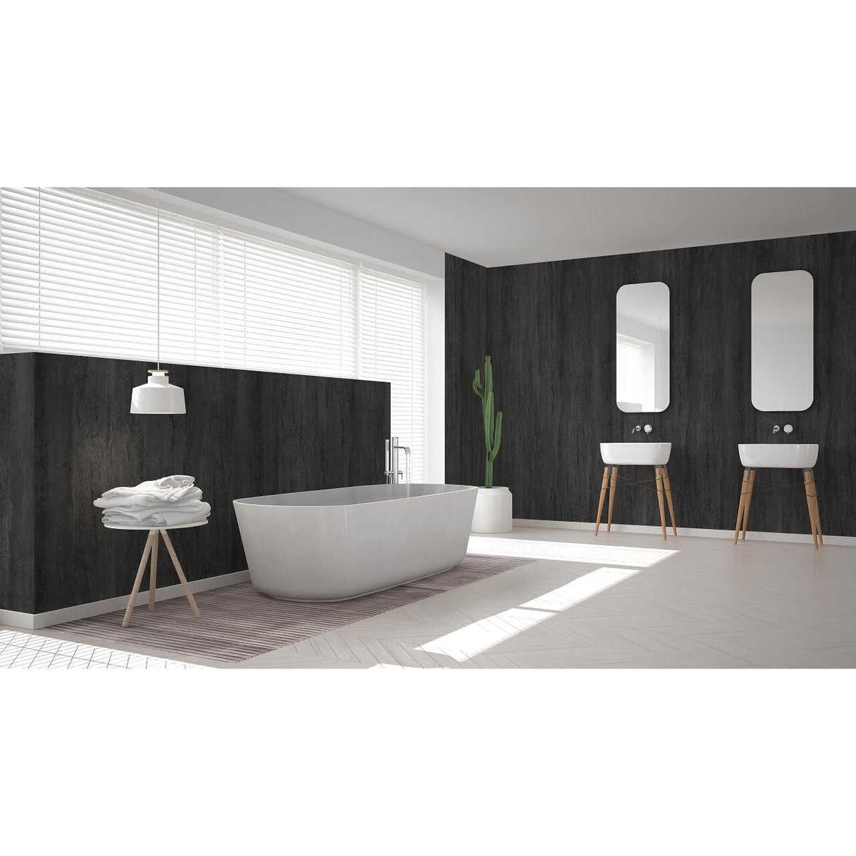 Panneau mural douche autoportant NICHEPANEL - Décor Béton Noir - Finition Mat