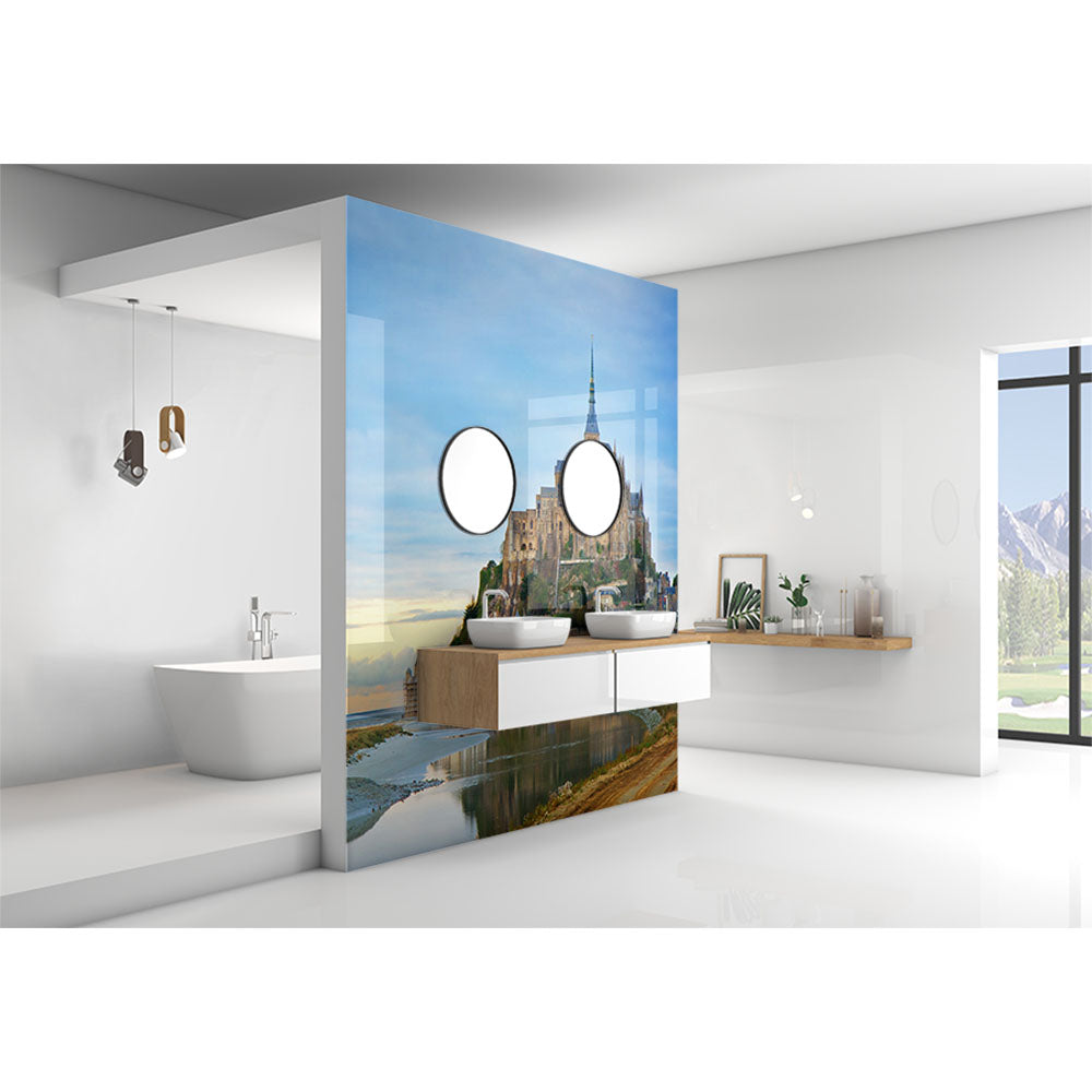 Panneau mural douche VIPANEL - Paysage urbain Mont St Michel - Finition brillant