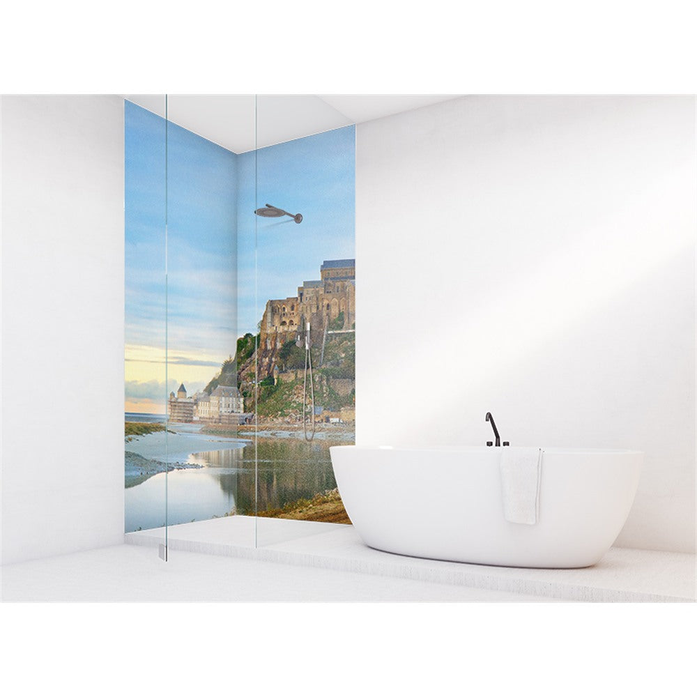 Panneau mural douche VIPANEL - Paysage urbain Mont St Michel - Finition brillant