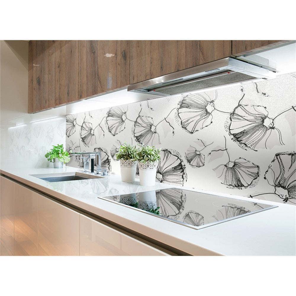Panneau mural douche VIPANEL - Inspiration nature Coquelicots gris - Finition mat