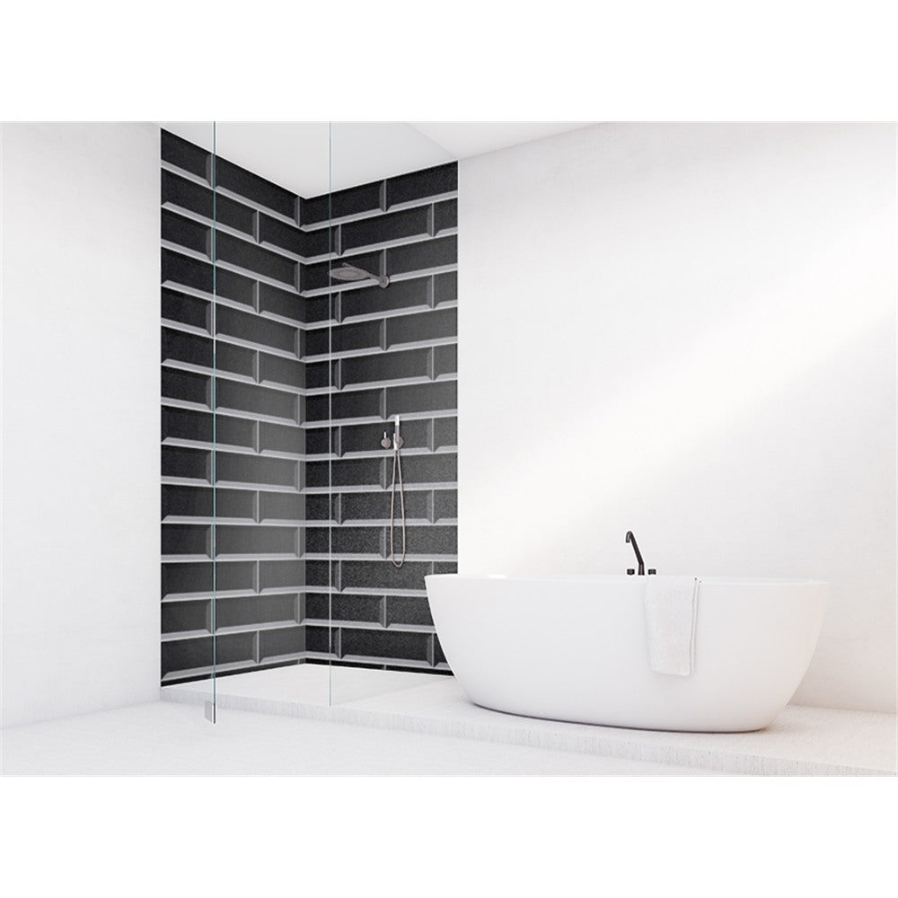 Panneau mural douche VIPANEL - Carrelage Rétro noir - Finition brillant