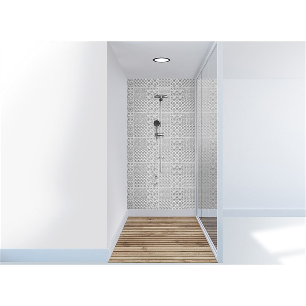 Panneau mural douche VIPANEL - Carrelage Carreaux gris blanc - Finition brillant