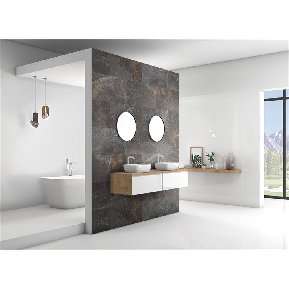 Panneau mural douche VIPANEL - Carrelage Pierre Catsello foncé - Finition brillant