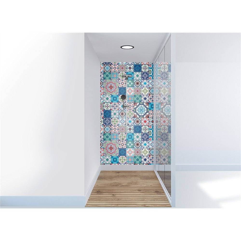 Panneau mural douche VIPANEL - Carrelage Aarreaux azur - Finition brillant