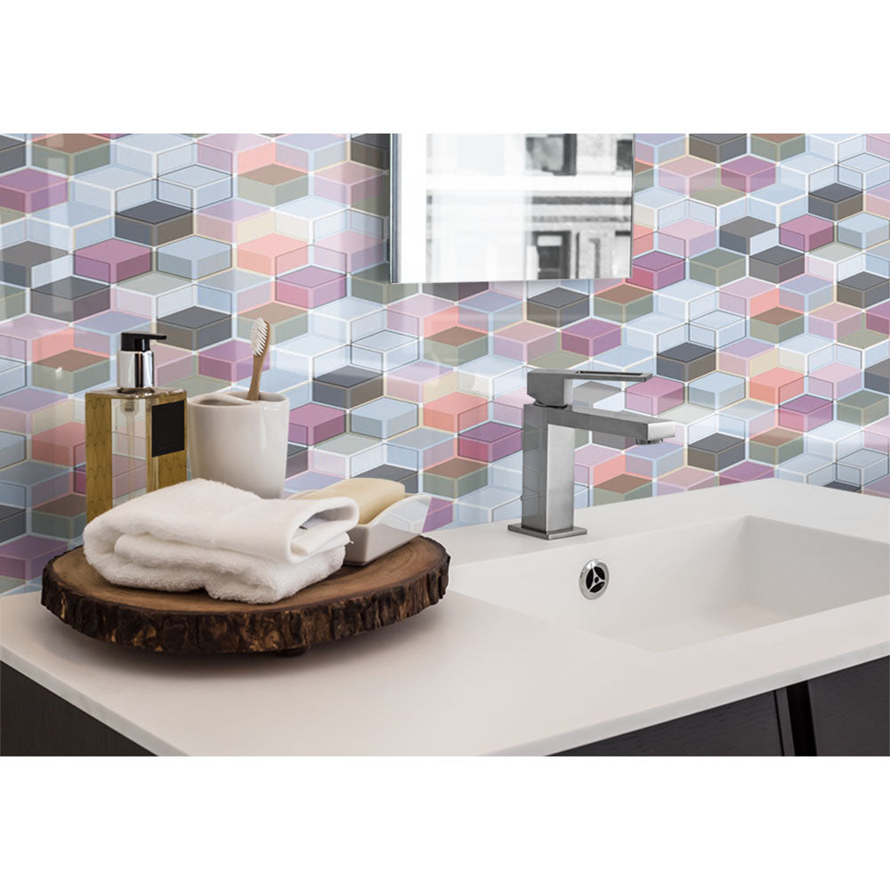 Panneau mural douche VIPANEL - Motif Cube pastel - Fintion velvet