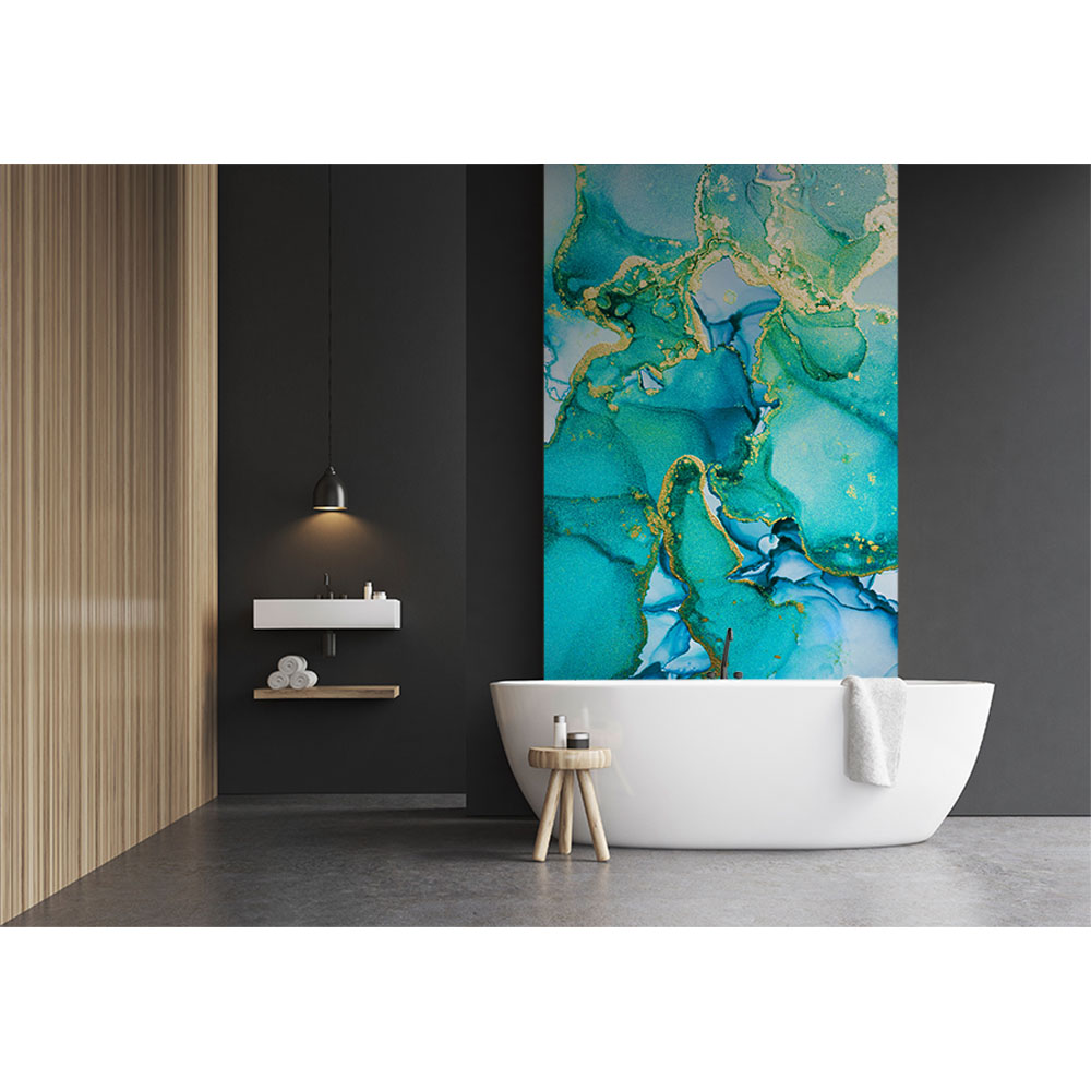 Panneau mural douche VIPANEL - Pierre Marbrure turquoise - Finition brillant