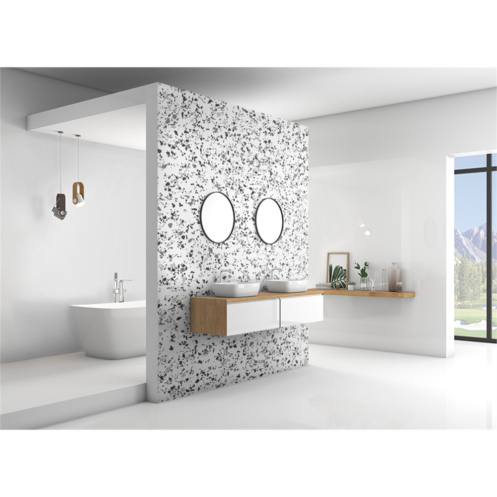 Panneau mural douche VIPANEL - Pierre Terrazzo noir blanc - Finition mat