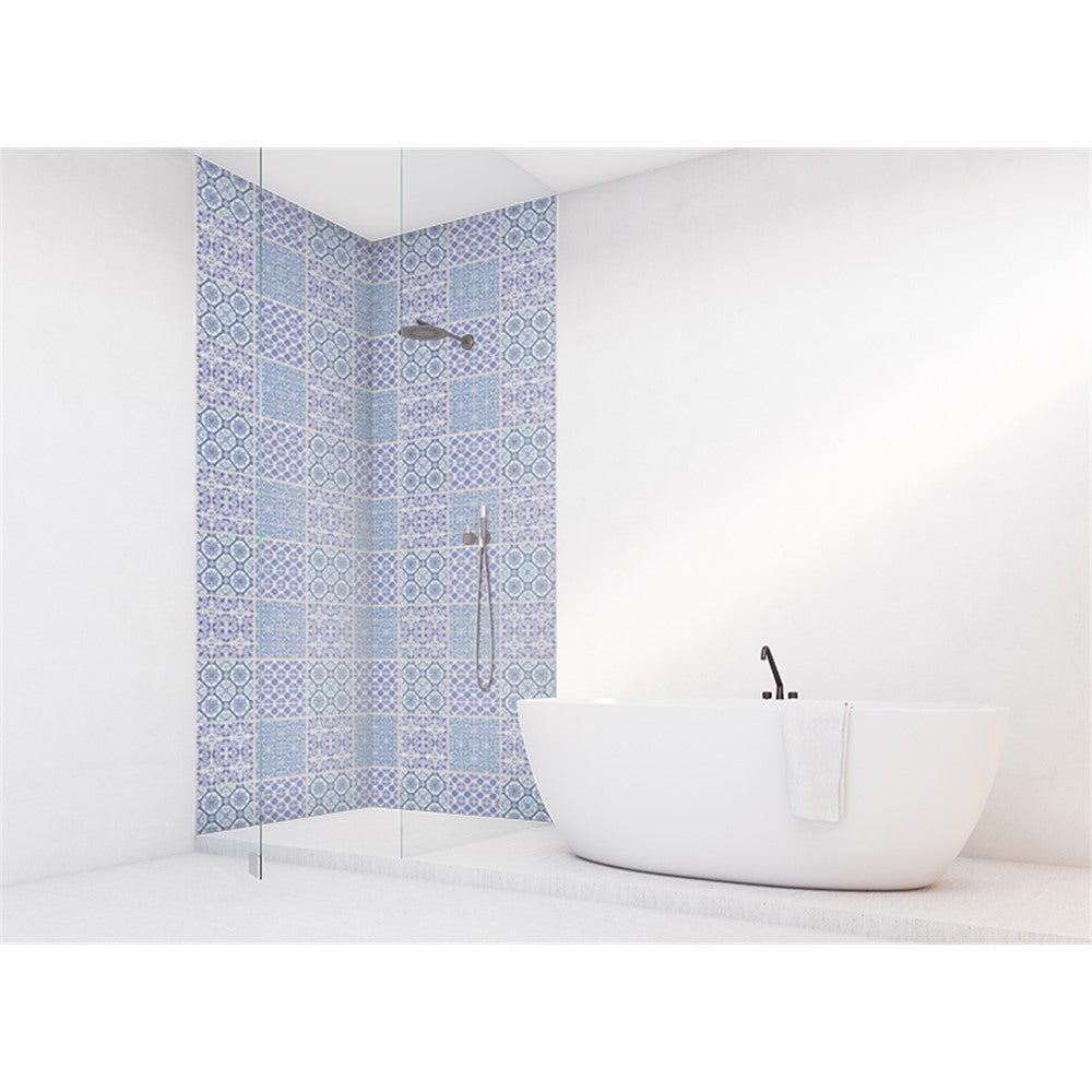 Panneau mural douche VIPANEL - Carrelage carreaux bleu et blanc - Finition - Finition brillant
