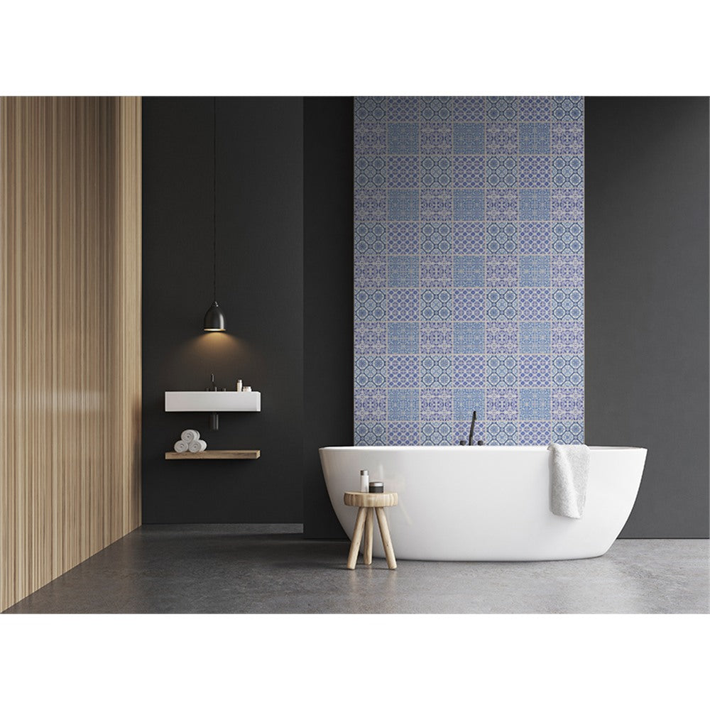 Panneau mural douche VIPANEL - Carrelage carreaux bleu et blanc - Finition - Finition brillant