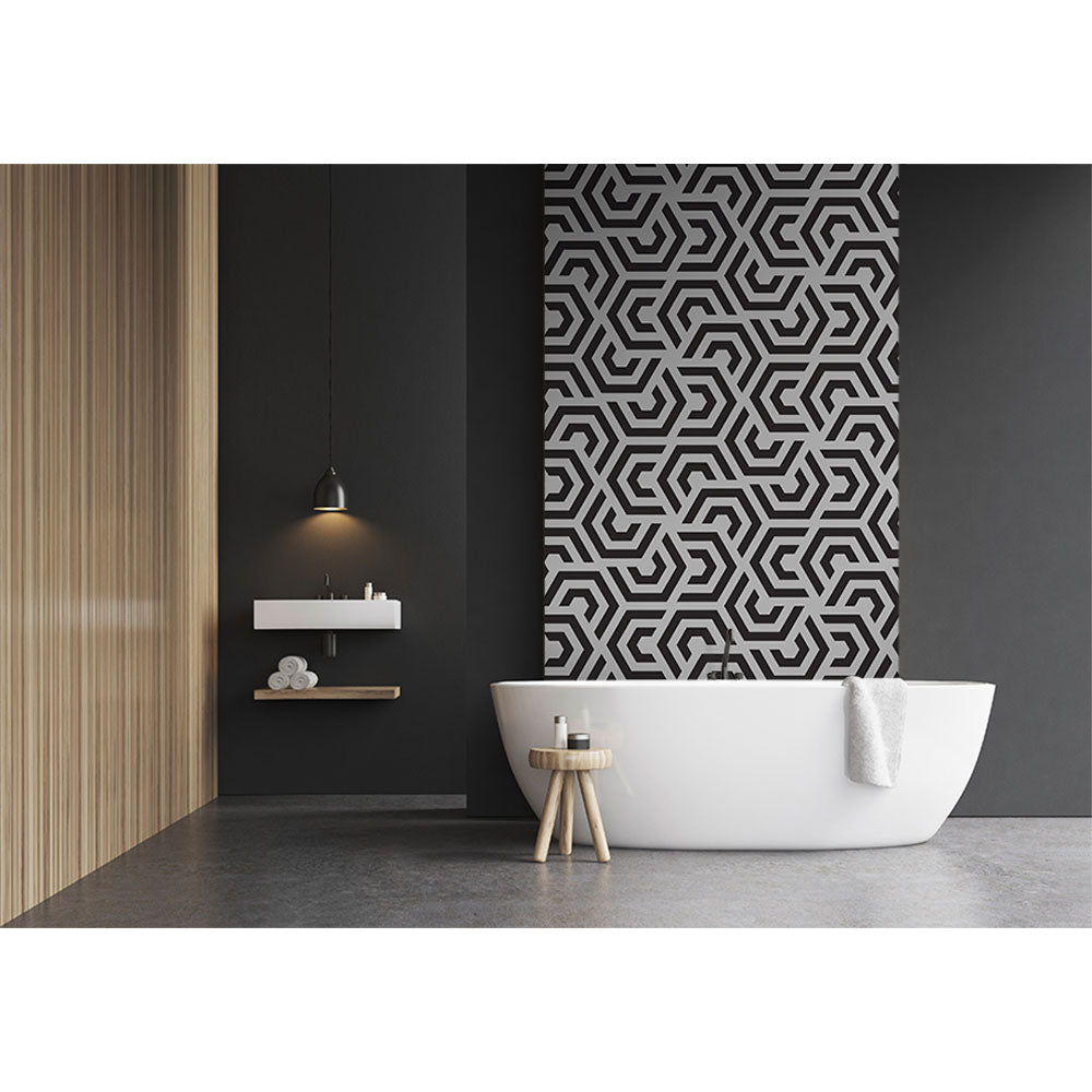 Panneau mural douche VIPANEL - Motif imprimé noir et blanc - Finition velvet