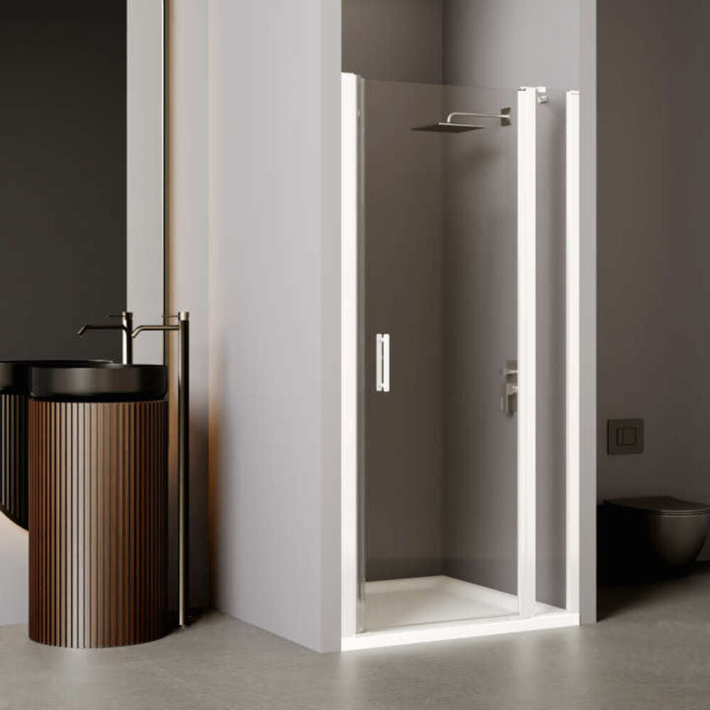 Paroi de douche pivotante avec élément fixe EQUI 2MS - Profilé Blanc - Verre clair déperlant ETC