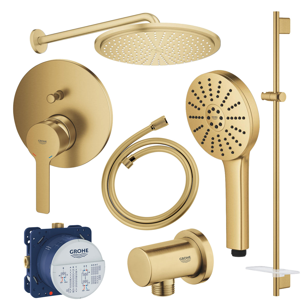 GROHE Pack douche encastré avec mitigeur monocommande + douchette +barre de douche + douche de tête + flexible + coude