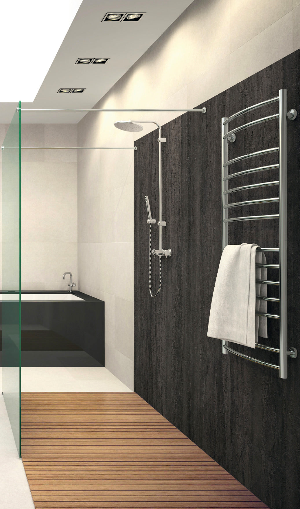 Douche ViPanel, panneau mural Pierre Noir, ambiance moderne, marque ViPanel, couleur noir mat