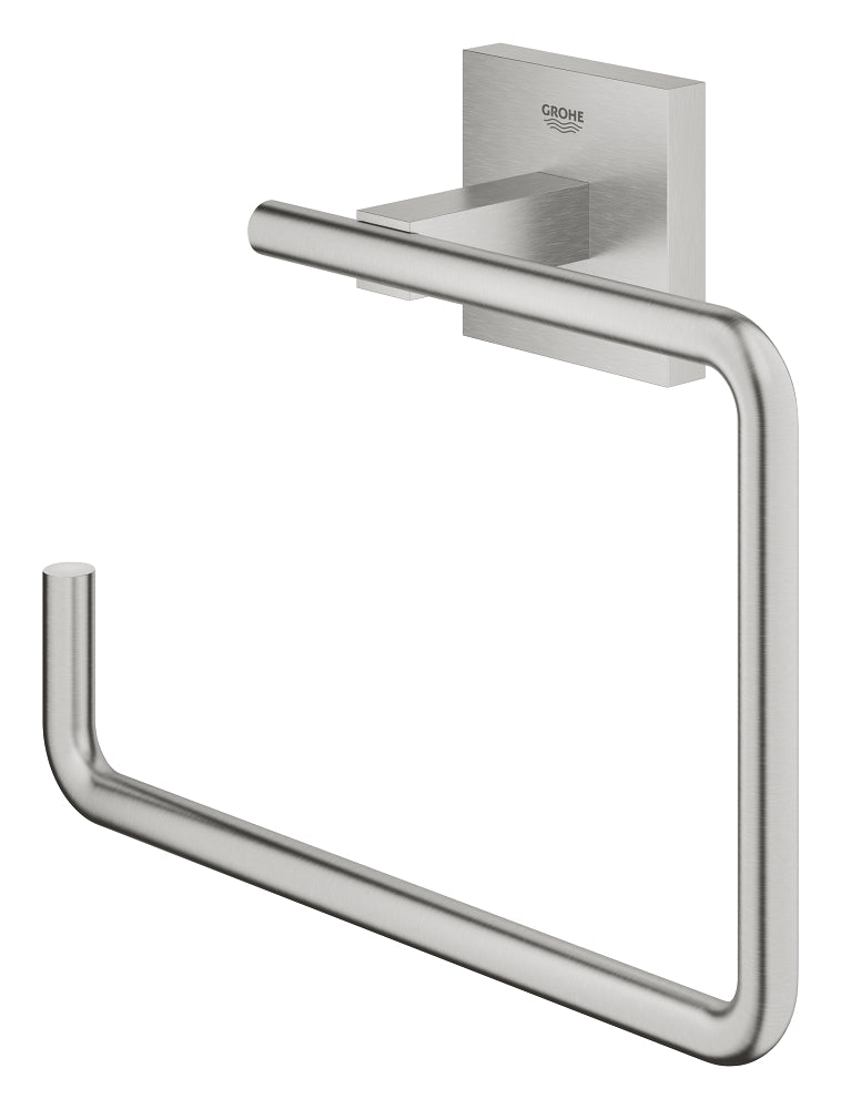 porte-serviettes Grohe, accessoire mural en métal, finition inox brossé argenté