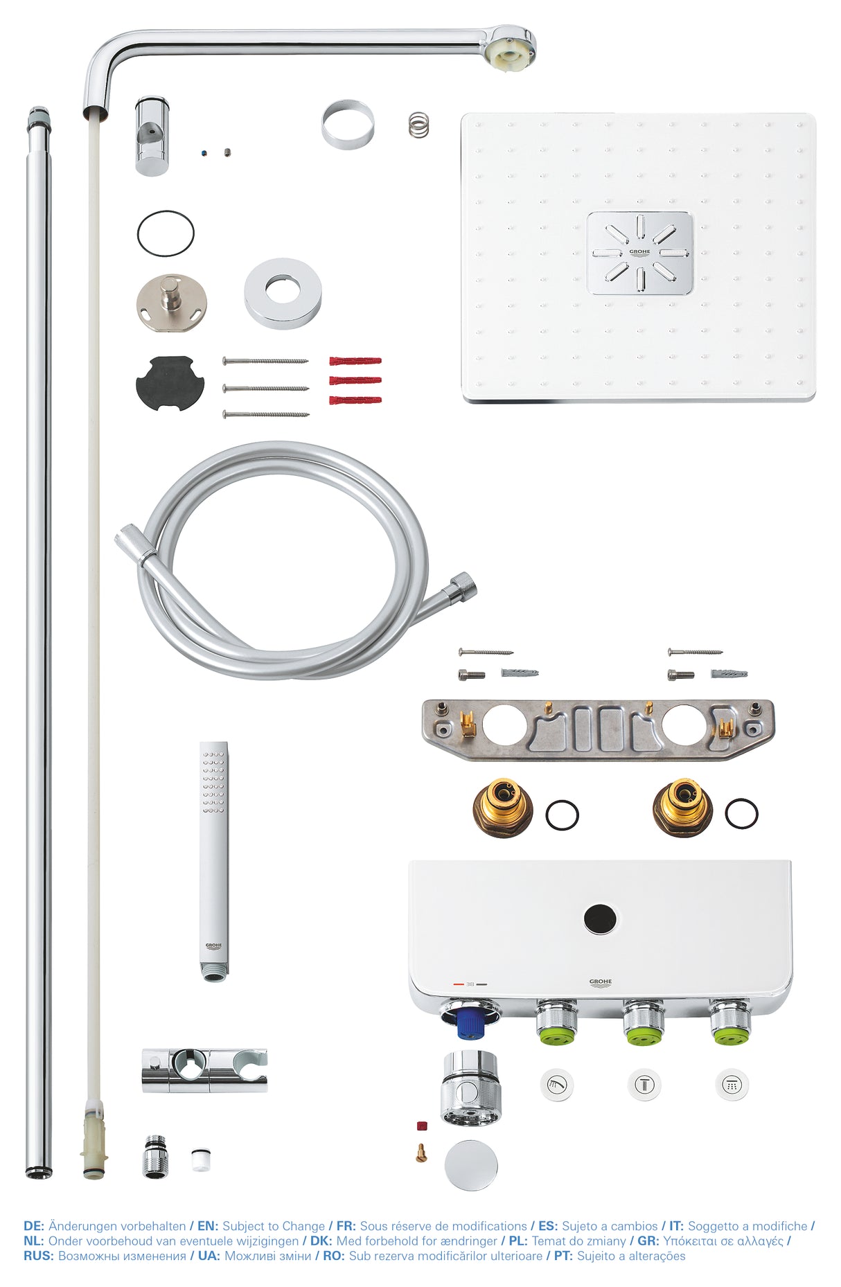 Colonne de douche Grohe, ensemble thermostatique, couleur chromée, accessoires inclus