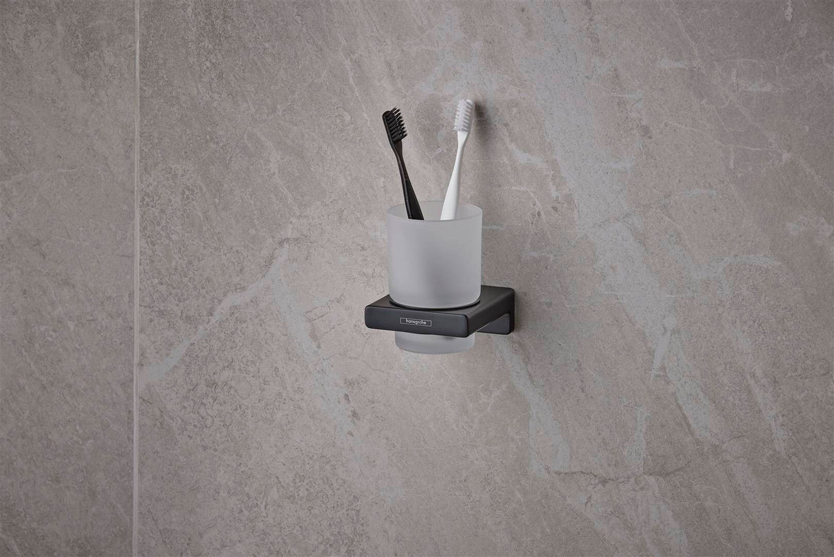 Gobelet porte-brosse à dents Hansgrohe mural noir mat, accessoire salle de bain moderne