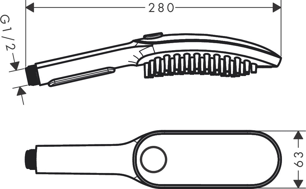 Douchette Grohe, pommeau de douche, couleur chrome, schéma dimensions